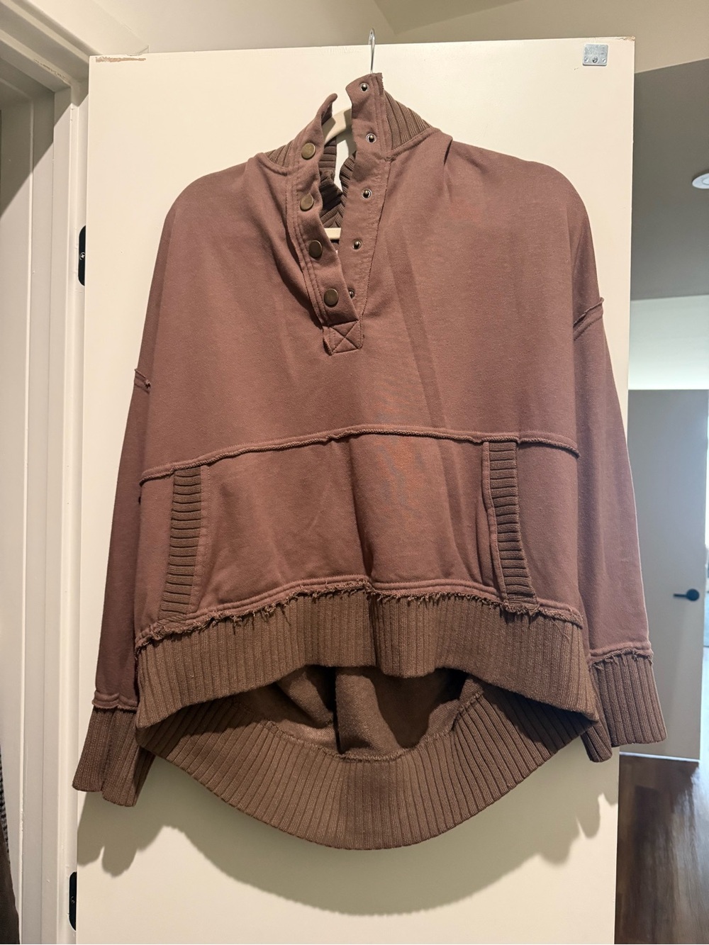 Pink Lily Snap-Button Pullover Sweater - Chocolate Brown